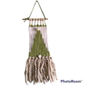 Christmas Santa Gnome Woven Wall Tapestry Handmade One of a Kind